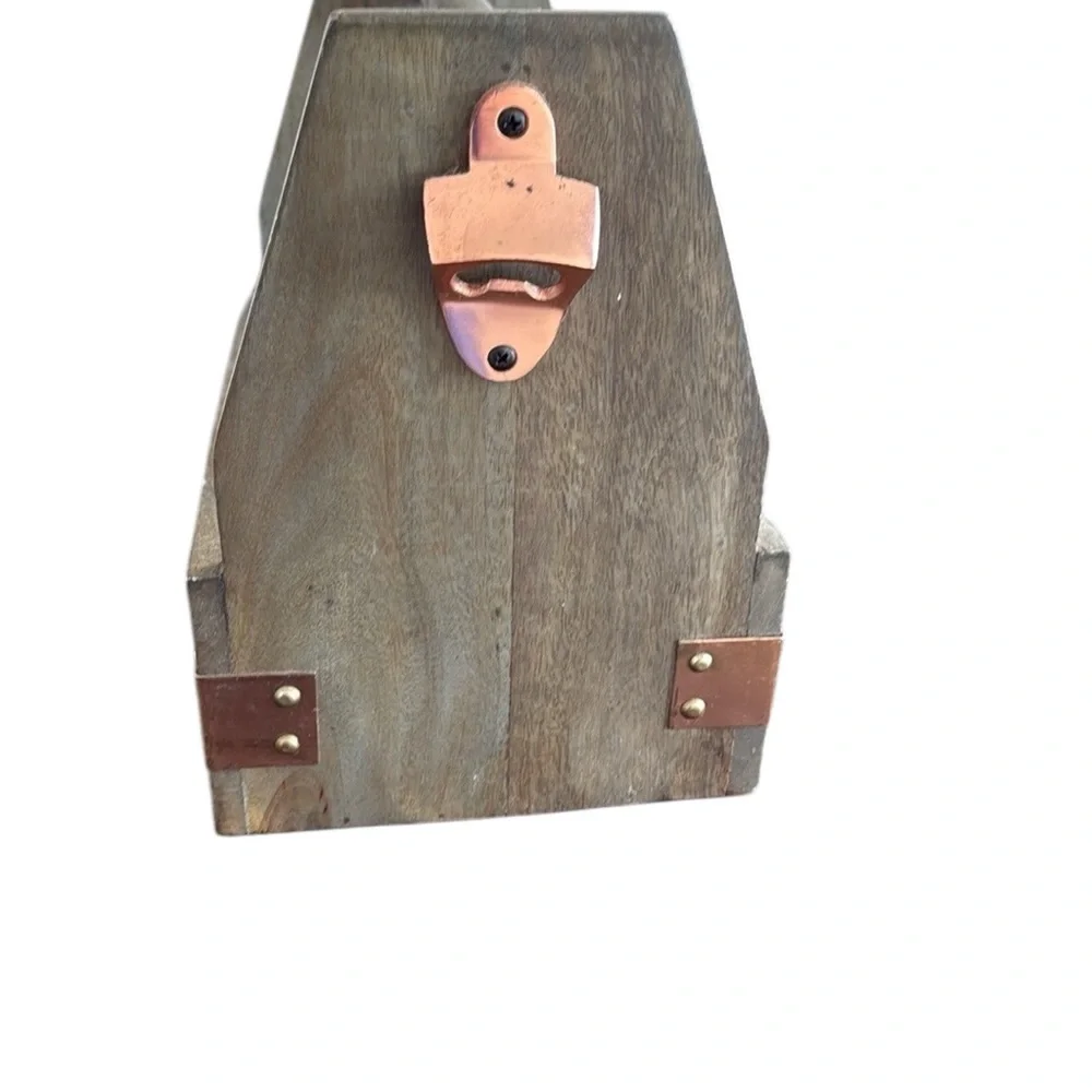Tommy Bahama Drink Caddy Beer Bottle Crate Barn Distressed Wood Brass Opener